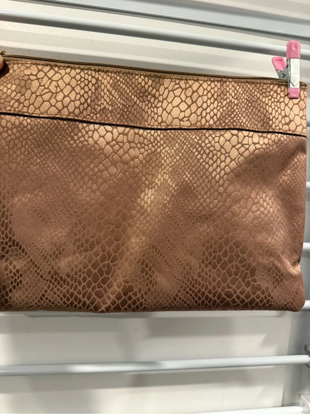 Sharif Metallic Gold Snakeskin Pattern Zip Pouch